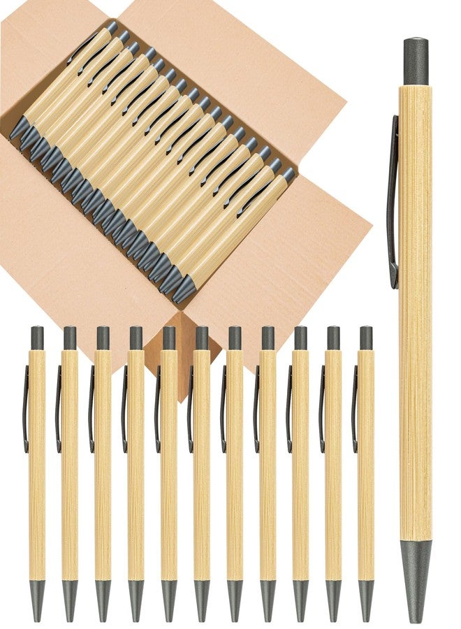 lyforx 100pcs Bamboo Pens Bulk Wooden Bamboo Pens Engraving Wooden Ballpoint Pen Customizable Gift Pen Bulk - Image 1