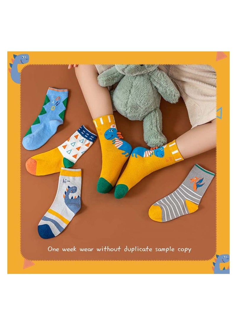 SYOSI 10 Pairs Socks Kids Boys Girls Wicking Cushion Crew Socks Kids Hiking Walking Socks Novelty Colorful Tiger Animal Cartoon Dinosaur Cotton Crew Socks for Babies Toddlers Aged 3-5 M  - Image 2