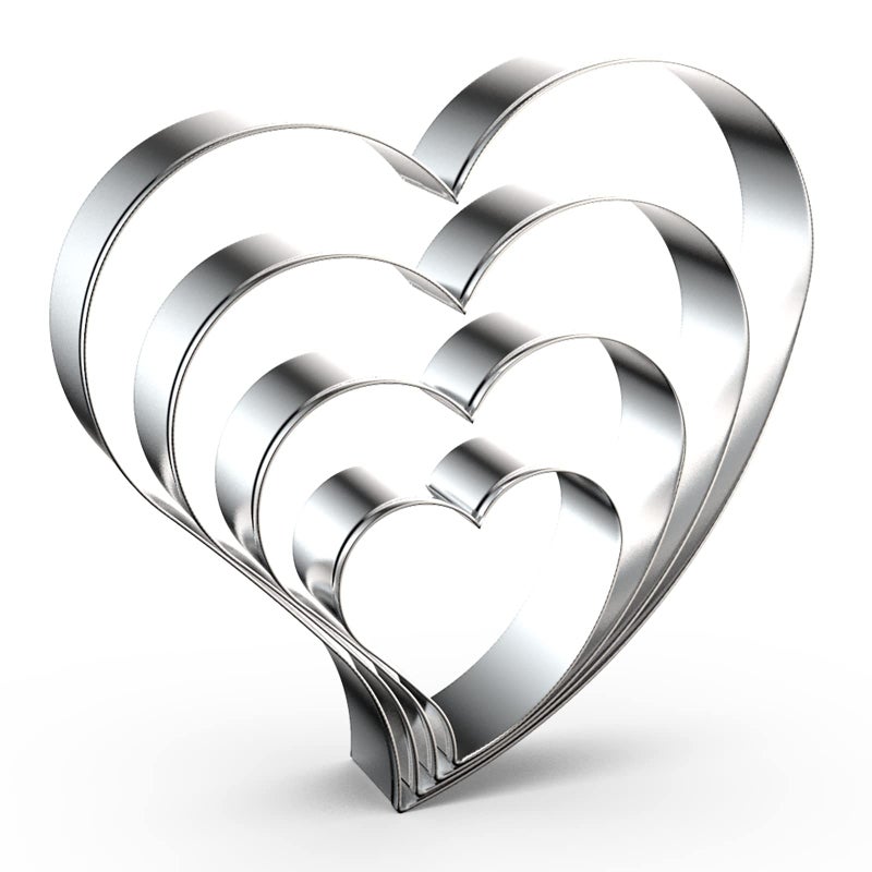 QAAQS Heart Cookie Cutter Set Large/Small/Mini - 5 Inch, 4 Inch, 3 Inch, 2 Inch - 4 Piece Valentine's Heart Shaped Cookie Cutters Shapes Biscuit Molds for Baking - Stainless Steel - Image 1