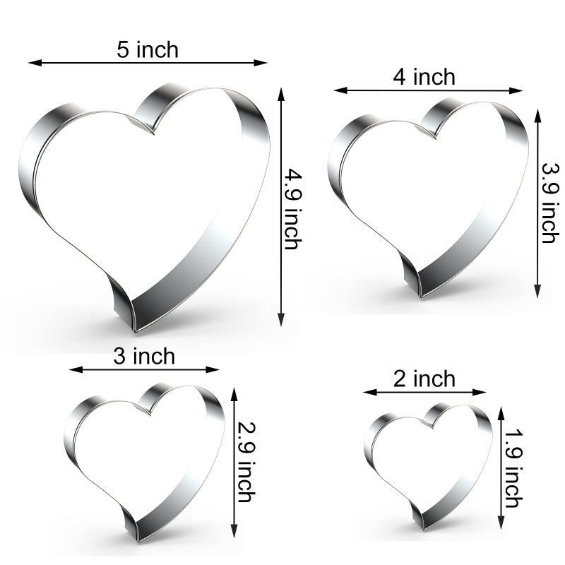 QAAQS Heart Cookie Cutter Set Large/Small/Mini - 5 Inch, 4 Inch, 3 Inch, 2 Inch - 4 Piece Valentine's Heart Shaped Cookie Cutters Shapes Biscuit Molds for Baking - Stainless Steel - Image 2
