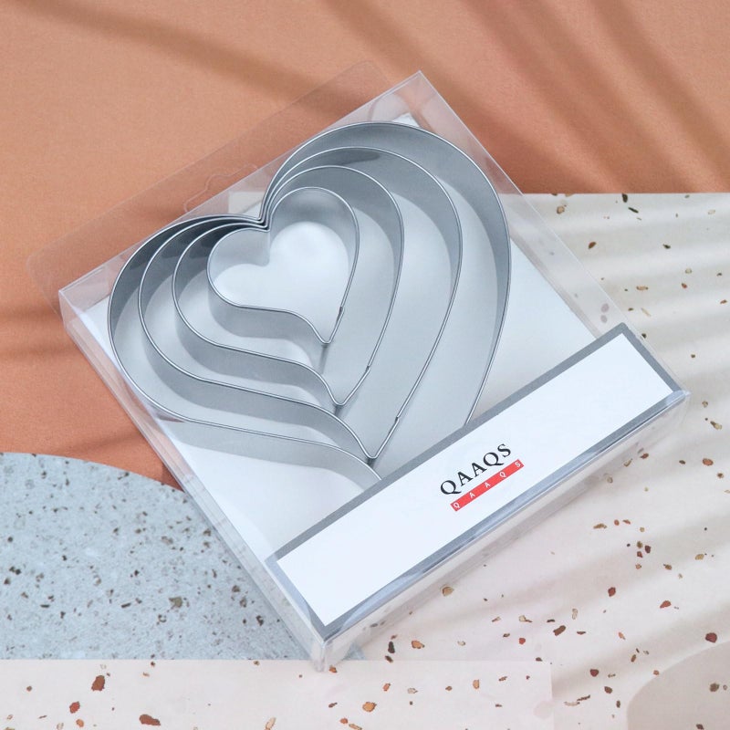 QAAQS Heart Cookie Cutter Set Large/Small/Mini - 5 Inch, 4 Inch, 3 Inch, 2 Inch - 4 Piece Valentine's Heart Shaped Cookie Cutters Shapes Biscuit Molds for Baking - Stainless Steel - Image 5