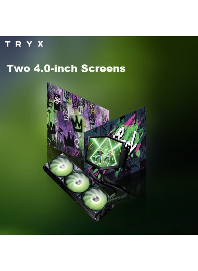 Tryx Stage Shadow 360 Water-cooled Cpu Cooler, Argb Black, Dual 4.0-inch Large Display, Asetek, Multiple Stage Modes, Aluminum Alloy Side Panel - Image 1
