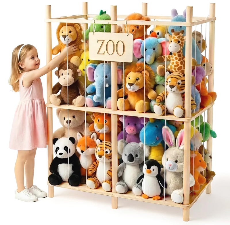 aiwo Large Stuffed Animal Storage Toy Organizer for Kids Playroom, Holds 20+ Standard 8-12" Stuffy Animals Zoo Plush Holder - Image 1