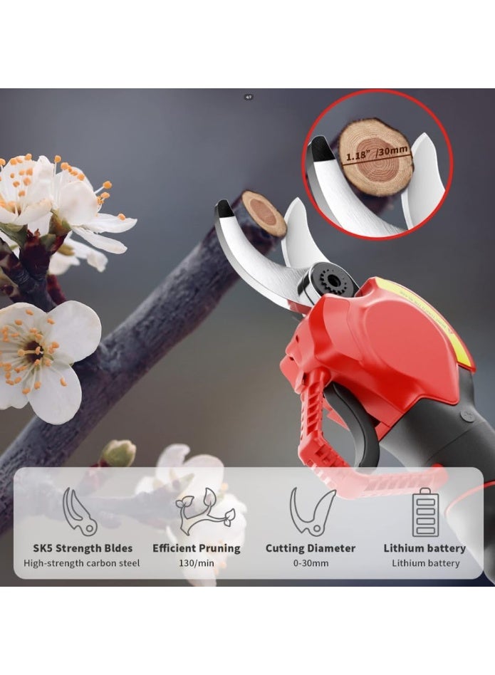 GearZone مقص تقليم كهربائي، مقصات تقليم كهربائية محمولة باليد 21 فولت مع بطاريتين 2PCS، مقصات فروع الأشجار اللاسلكية 25 مم قطر القطع - Image 2