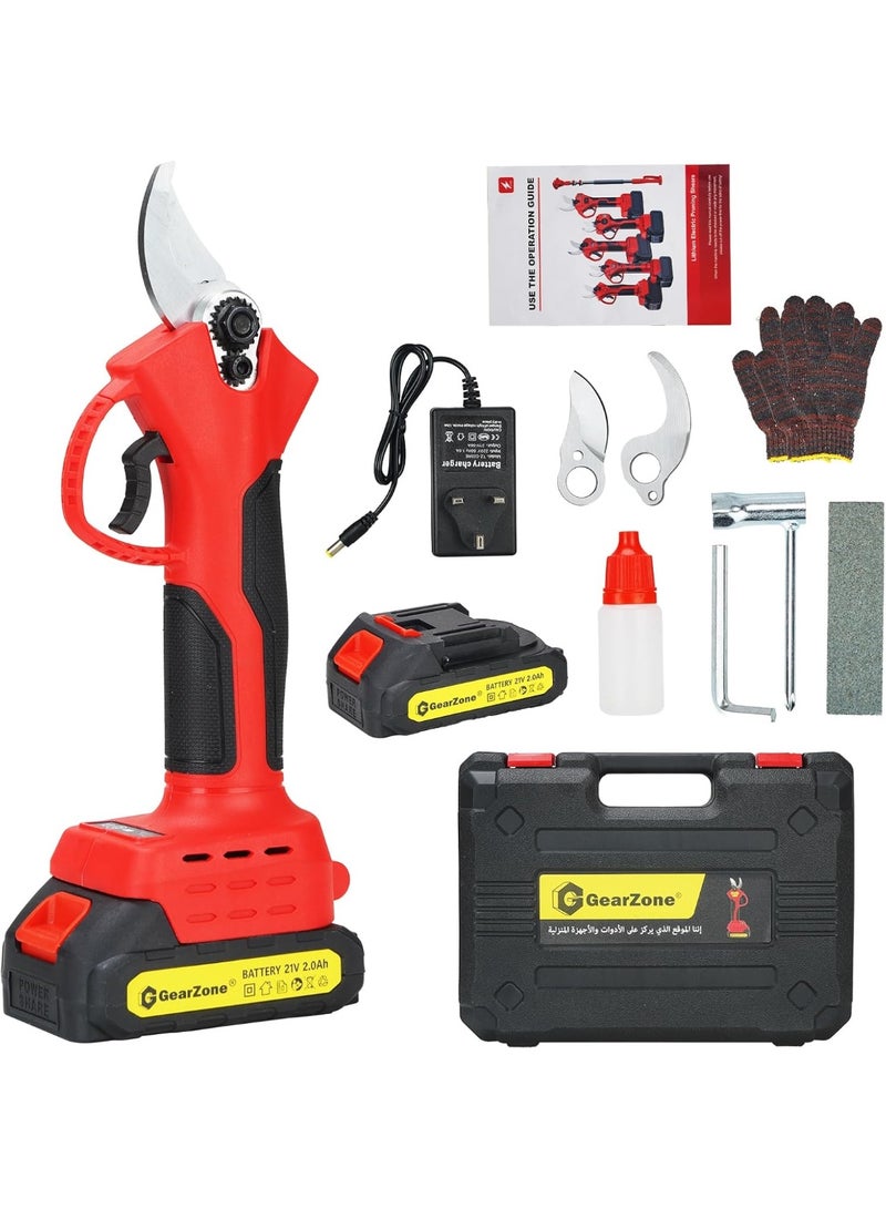 GearZone مقص تقليم كهربائي، مقصات تقليم كهربائية محمولة باليد 21 فولت مع بطاريتين 2PCS، مقصات فروع الأشجار اللاسلكية 25 مم قطر القطع - Image 1