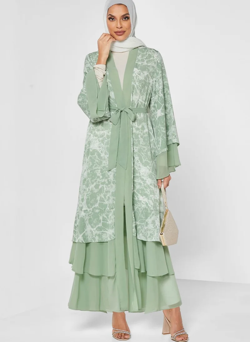Khizana Printed Ruffle Abaya