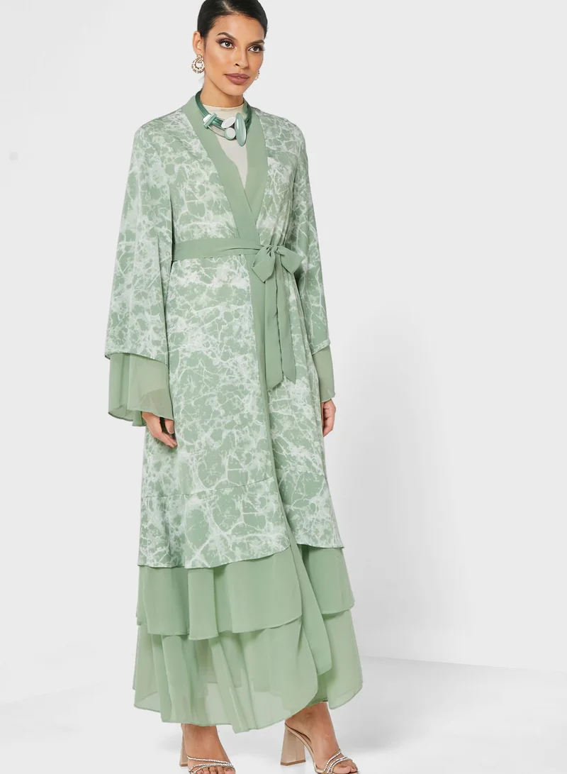 Khizana Printed Ruffle Abaya