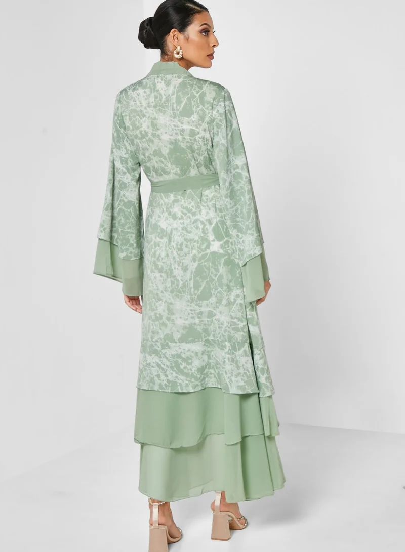 Khizana Printed Ruffle Abaya