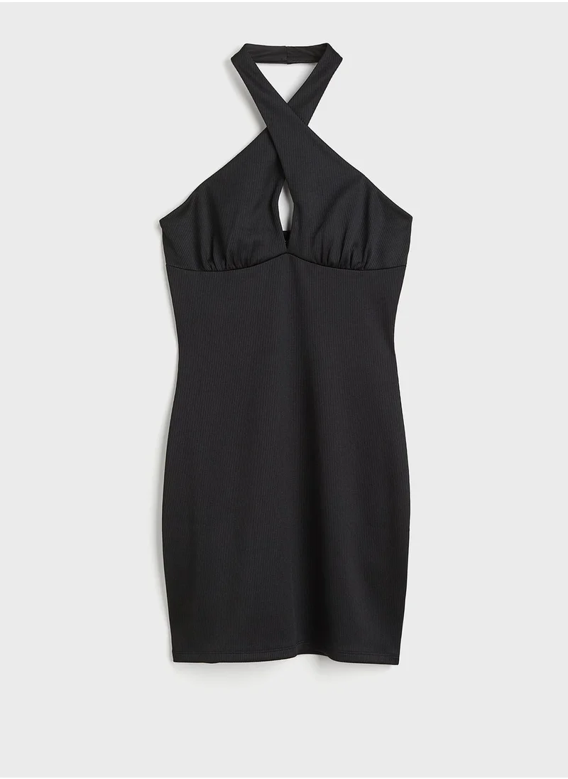 H&M Halter Neck Ribbed Dress