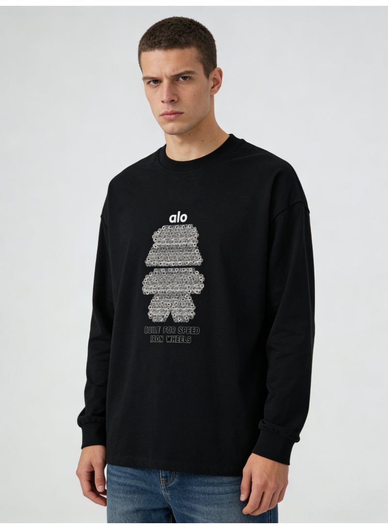 Alo World Men’s Black “Built for Speed Iron Wheels” Graphic Long-Sleeve T-Shirt - Image 5