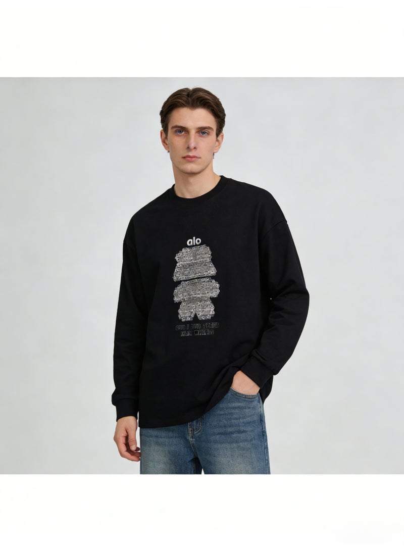 Alo World Men’s Black “Built for Speed Iron Wheels” Graphic Long-Sleeve T-Shirt - Image 4