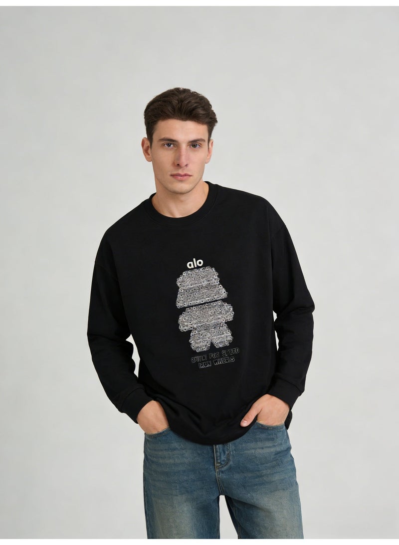 Alo World Men’s Black “Built for Speed Iron Wheels” Graphic Long-Sleeve T-Shirt - Image 3