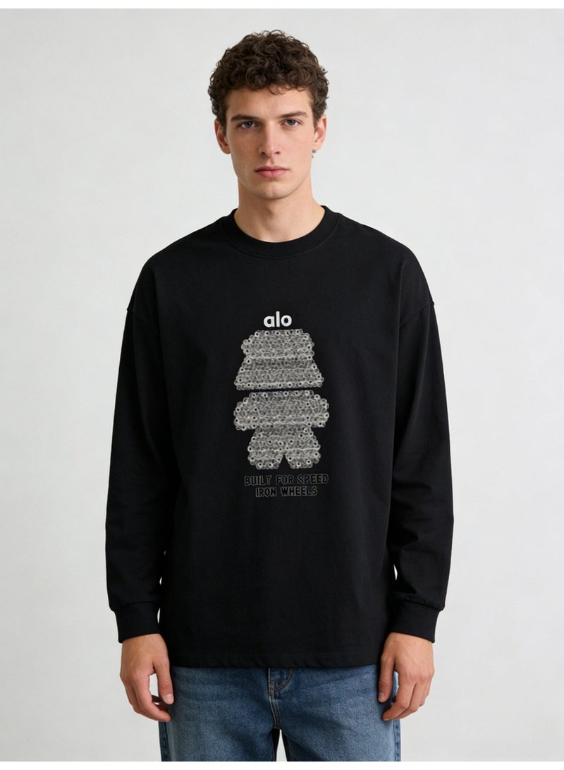 Alo World Men’s Black “Built for Speed Iron Wheels” Graphic Long-Sleeve T-Shirt - Image 2