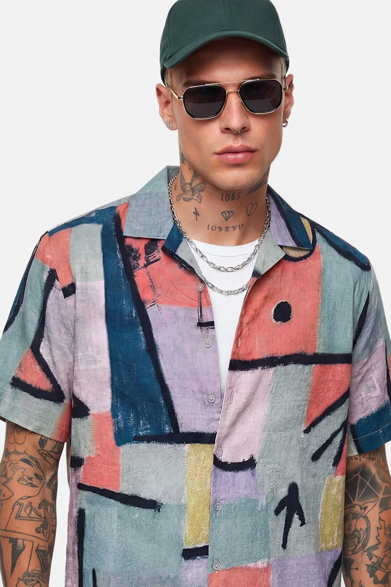 SNITCH Multicolour Abstract Half Sleeve Boxy Shirt