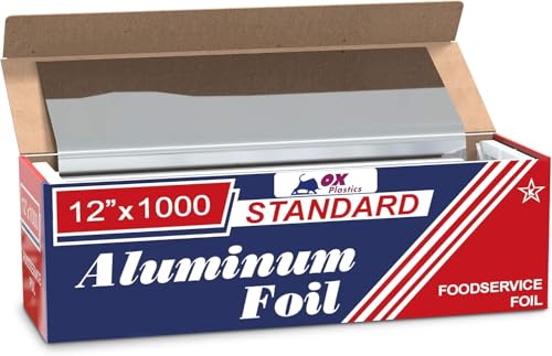 Ox Plastics Standard Premium Aluminum Foil | 12”x1000 Feet Long | Industrial Size and Strength | Commercial Grade & Length Foil Wrap for Food Service Industry and Home Use| Strong Silver (1 Pack) - Image 1