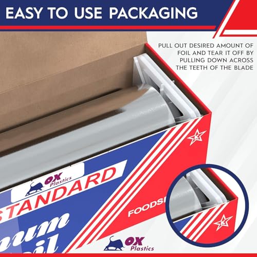 Ox Plastics Standard Premium Aluminum Foil | 12”x1000 Feet Long | Industrial Size and Strength | Commercial Grade & Length Foil Wrap for Food Service Industry and Home Use| Strong Silver (1 Pack) - Image 5