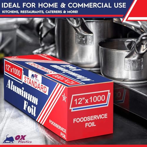 Ox Plastics Standard Premium Aluminum Foil | 12”x1000 Feet Long | Industrial Size and Strength | Commercial Grade & Length Foil Wrap for Food Service Industry and Home Use| Strong Silver (1 Pack) - Image 2