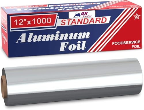 Ox Plastics Standard Premium Aluminum Foil | 12”x1000 Feet Long | Industrial Size and Strength | Commercial Grade & Length Foil Wrap for Food Service Industry and Home Use| Strong Silver (1 Pack) - Image 4