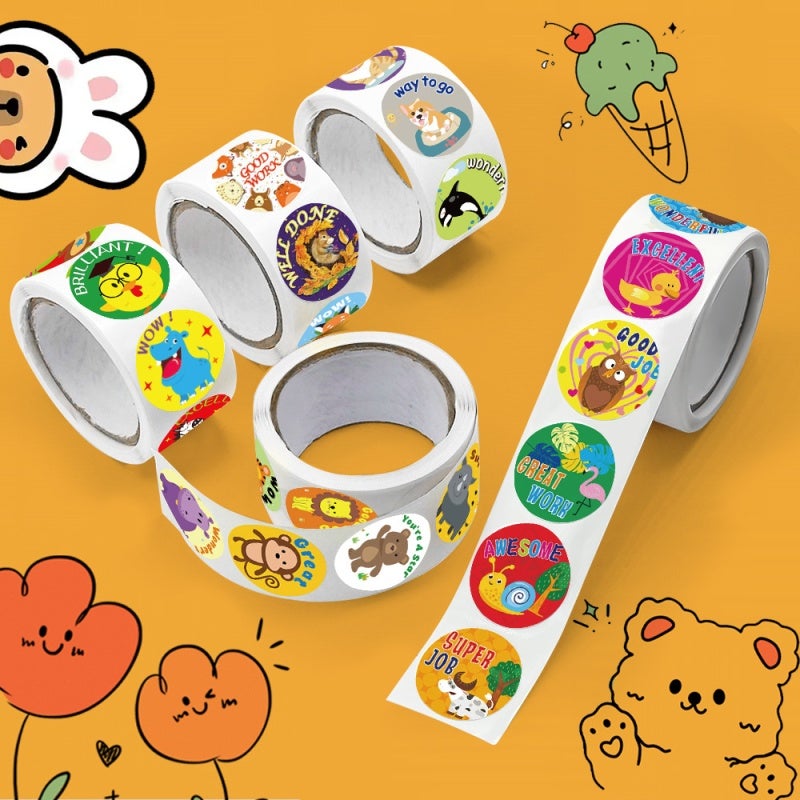 Reward Stickers: 1000pcs 5 Rolls 25mm Diameter High-Quality Art Paper - Cute Animal Designs With Motivating Words for Children, School Teachers And Classroom Learning - Image 5