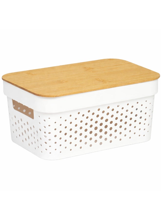 Homesmiths 3.5 L Infinity Perforated Storage Container with Bamboo Lid, Stackable Plastic Organizer Box with Airflow Design for Clothes, Towels, Linen & Home Storage - Image 1
