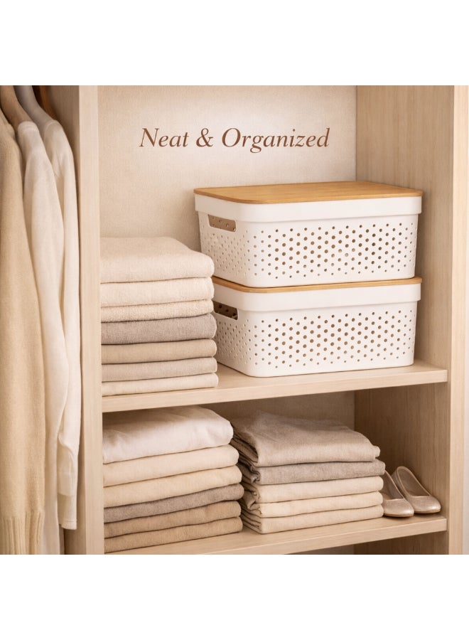 Homesmiths 3.5 L Infinity Perforated Storage Container with Bamboo Lid, Stackable Plastic Organizer Box with Airflow Design for Clothes, Towels, Linen & Home Storage - Image 2