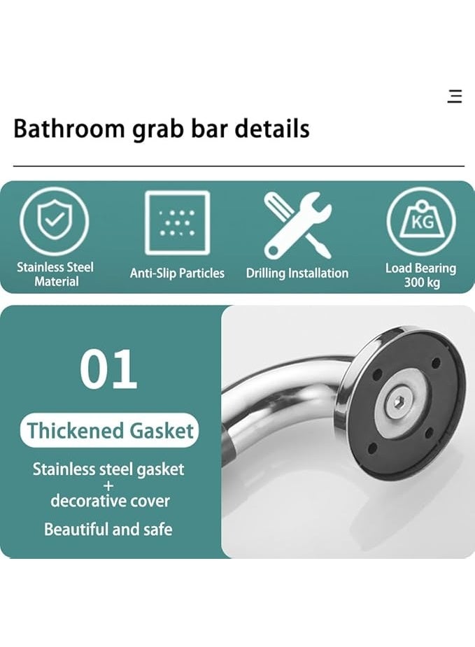 L-Shaped Safety Grab Bar for Bathroom and Shower - Non-Slip Stainless Steel Handicap Handle Support with 300 kg Load Capacity (70 x 50 cm) - Image 5