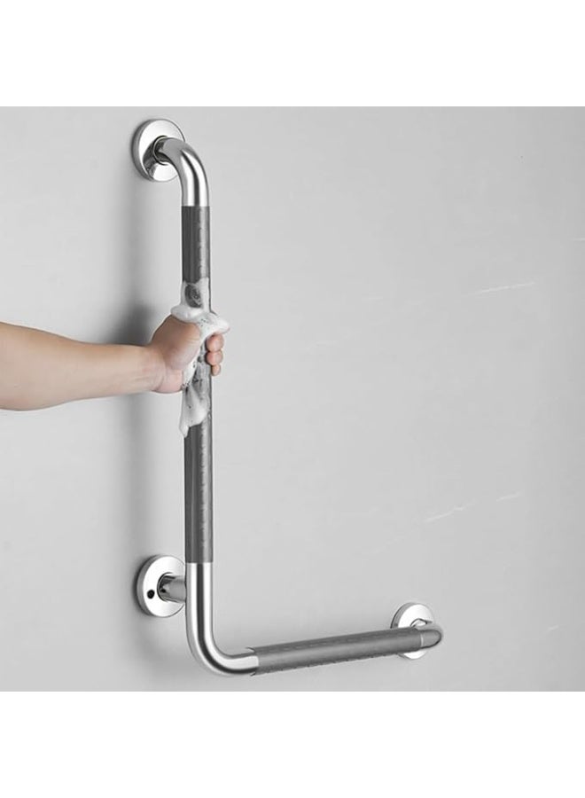 L-Shaped Safety Grab Bar for Bathroom and Shower - Non-Slip Stainless Steel Handicap Handle Support with 300 kg Load Capacity (70 x 50 cm) - Image 1