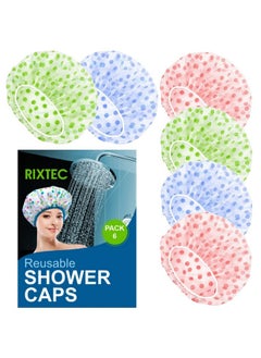 RIXTEC RIXTEC Shower Cap Set of 6 for Women, Reusable Waterproof Elastic Eva Free-Size Bathroom Shower Caps - For Homes, Spas, Salons, Hair Treatment, Beauty Parlors (Multicolored and Multi-design)  - Image 1