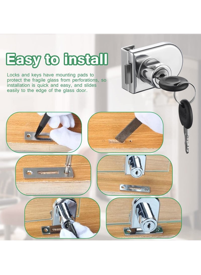 SYOSI Glass Door Display Cabinet Safety Lock, Double-Open Glass Door Single Glass Door Locks for 5-8mm Glass, Separate Key Without Drilling - Image 3