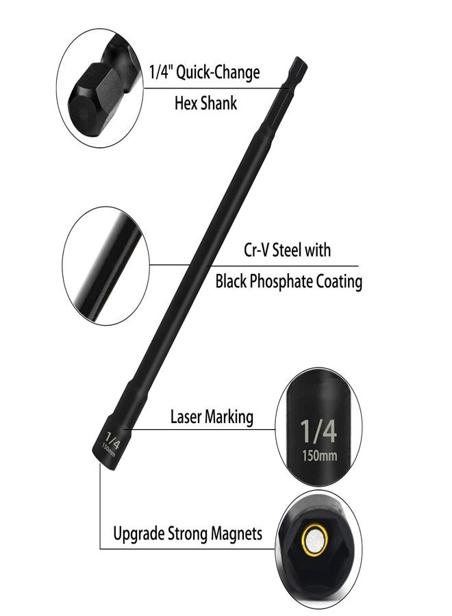 SeonFook 6PCS 6 Inch Long Magnetic Nut Driver Set with 1/4" Hex Shank, SAE 1/4" and 5/16" Impact Power Nut Driver Drill Bit Cr-V Steel Black Manganese Phosphate Coating Impact Drill Driver Bits - Image 5