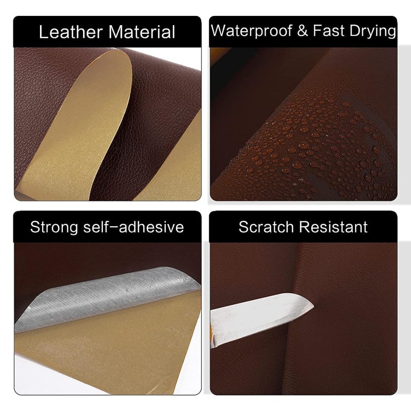Xeerabdi Xeerabdi Leather Repair Kit, Self-Adhesive Patch Tape Sticker, Upholstery Filler Leather for Furniture,Sofas,Handbags,Car Seats (30 * 60 CM/Brown) (1)  - Image 5