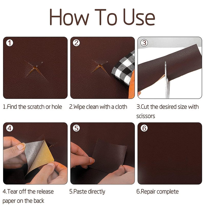 Xeerabdi Xeerabdi Leather Repair Kit, Self-Adhesive Patch Tape Sticker, Upholstery Filler Leather for Furniture,Sofas,Handbags,Car Seats (30 * 60 CM/Brown) (1)  - Image 4