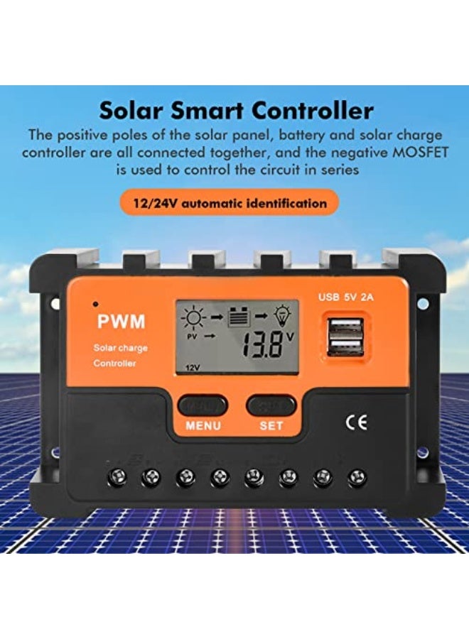 وحدة تحكم بالطاقة الشمسية 12 فولت و 24 فولت، وحدة تحكم شحن لوحة شمسية مزدوجة USB 5 فولت، حماية من التيار الزائد، شاشة LCD، 10 أمبير - Image 2