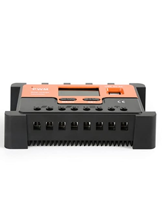 وحدة تحكم بالطاقة الشمسية 12 فولت و 24 فولت، وحدة تحكم شحن لوحة شمسية مزدوجة USB 5 فولت، حماية من التيار الزائد، شاشة LCD، 10 أمبير - Image 1