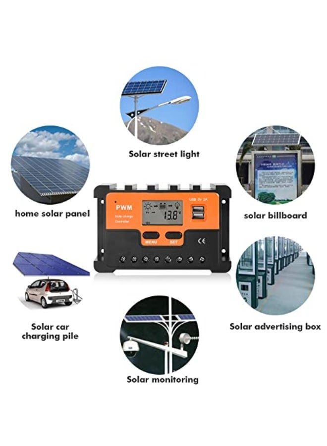 وحدة تحكم بالطاقة الشمسية 12 فولت و 24 فولت، وحدة تحكم شحن لوحة شمسية مزدوجة USB 5 فولت، حماية من التيار الزائد، شاشة LCD، 10 أمبير - Image 3
