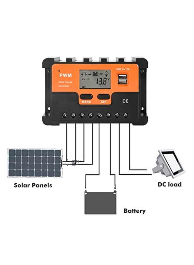 وحدة تحكم بالطاقة الشمسية 12 فولت و 24 فولت، وحدة تحكم شحن لوحة شمسية مزدوجة USB 5 فولت، حماية من التيار الزائد، شاشة LCD، 10 أمبير - Image 5