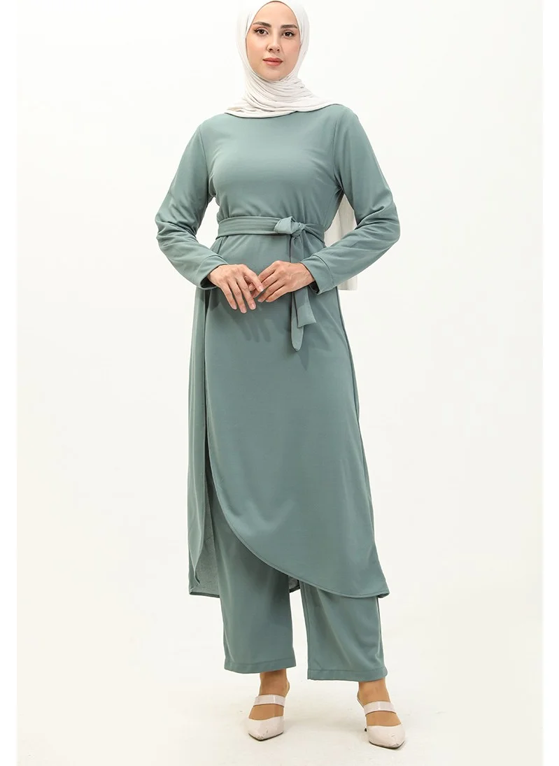 Sefa Merve Slit Tunic Trousers Two Piece Set 0664-06 Mint Green