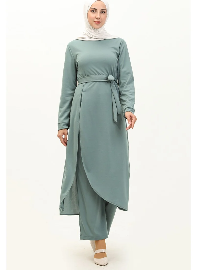 Sefa Merve Slit Tunic Trousers Two Piece Set 0664-06 Mint Green