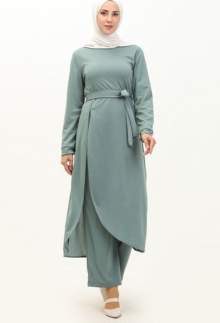 Sefa Merve Slit Tunic Trousers Two Piece Set 0664-06 Mint Green  - Image 1