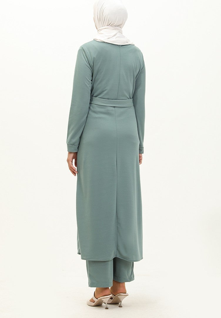 Sefa Merve Slit Tunic Trousers Two Piece Set 0664-06 Mint Green  - Image 5