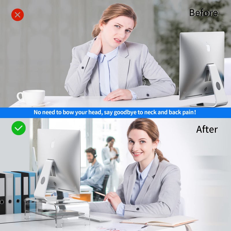 Beimu Acrylic Monitor Stand Riser Acrylic Laptop Stand Clear Computer Stand Laptop Riser with Storage Desk Organizer Accessories for Home and Office - Image 4