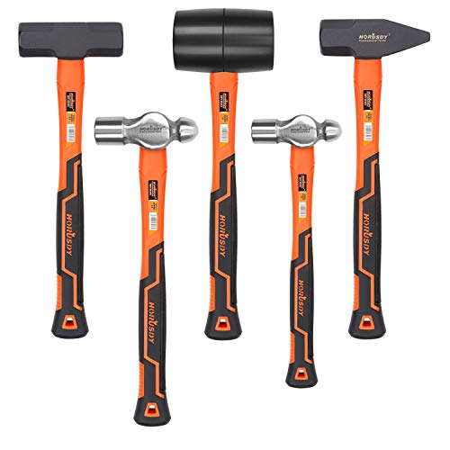 HORUSDY 5-Piece Hammer Set, 16oz and 32oz Ball Pein Hammers, 32oz Rubber Mallet, 3lb Sledge, 3lb Cross Peen Hammer - Image 1