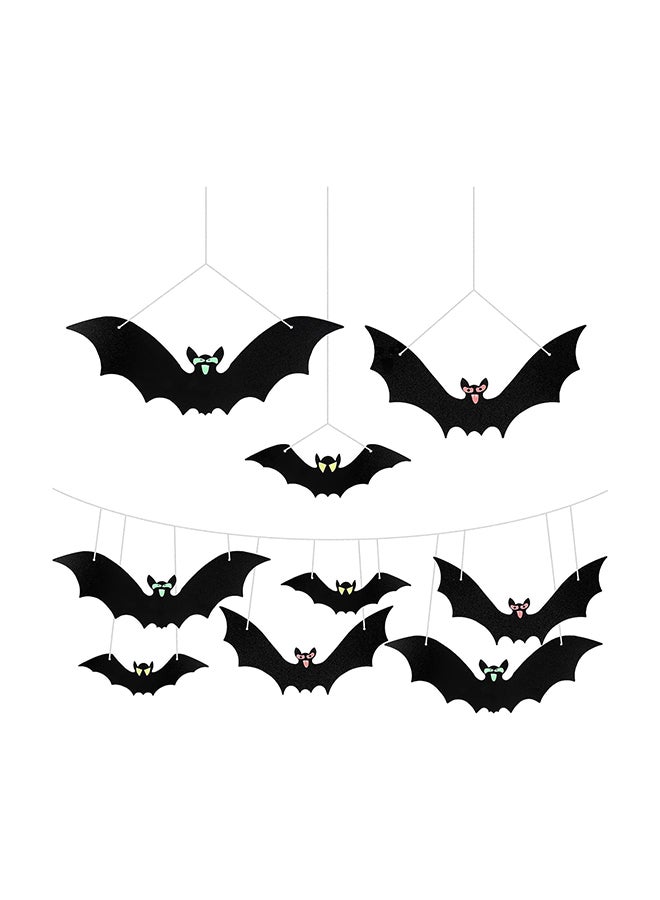 Brain Giggles 15 Pcs Hanging Decoration Bat with Glowing Eyes for Outdoor and Indoor Decoration - Image 1