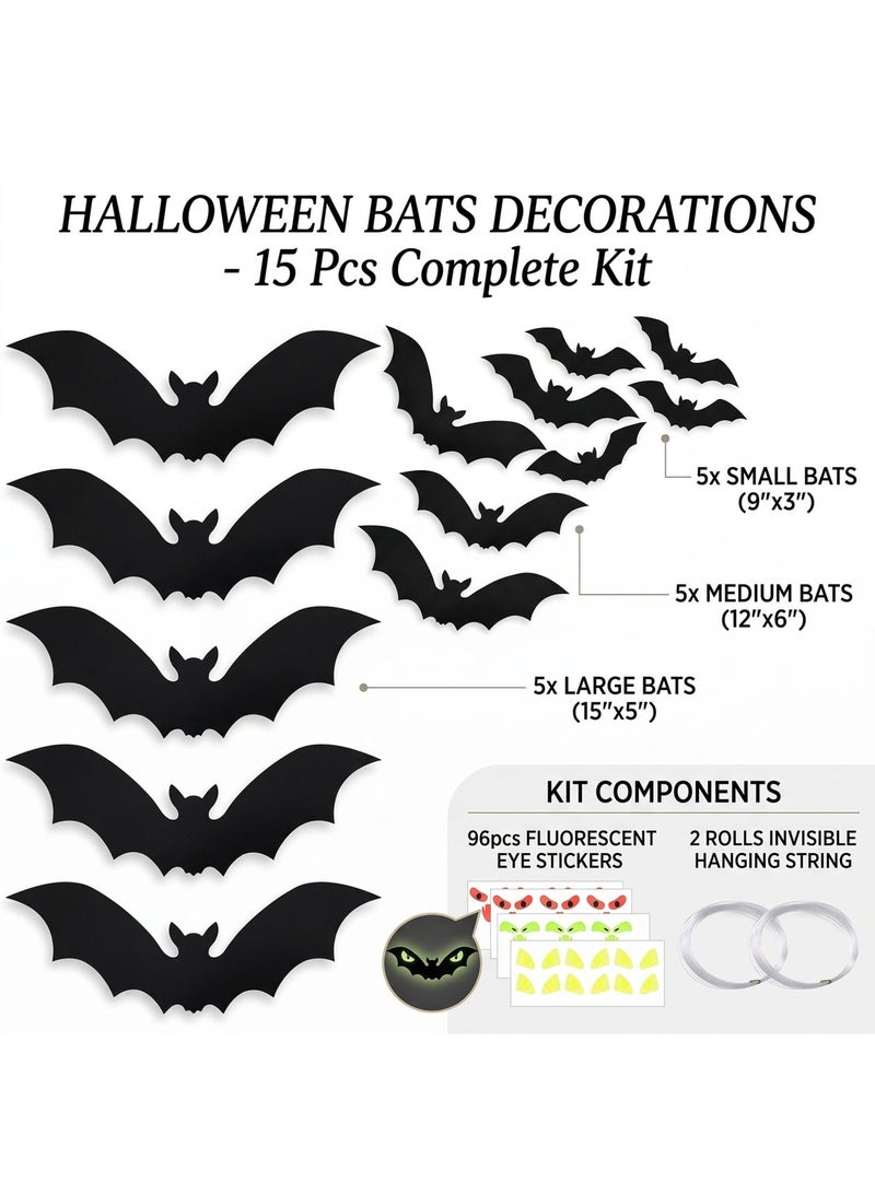 Brain Giggles 15 Pcs Hanging Decoration Bat with Glowing Eyes for Outdoor and Indoor Decoration - Image 4