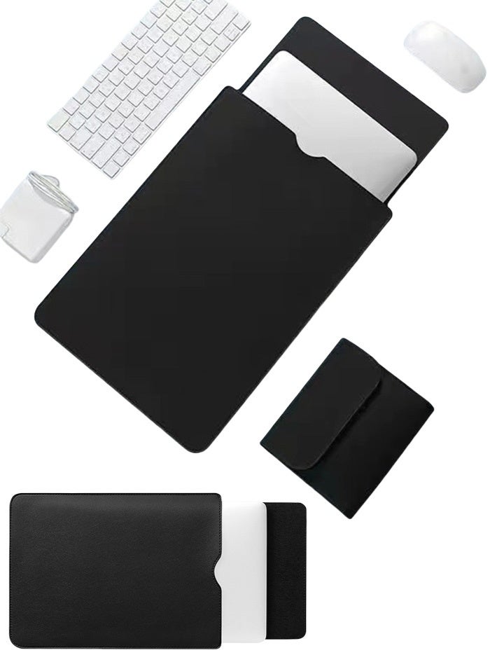 حقيبة كمبيوتر محمول مع لوحة ماوس، طبقة داخلية ناعمة وطبقة خارجية مغلفة بجلد البولي يوريثان، رفيعة للغاية وأنيقة، مناسبة لأجهزة الكمبيوتر المحمولة فائقة الرقة مثل MacBookAir MacBookPro (13.3 بوصة، أسود) - Image 4