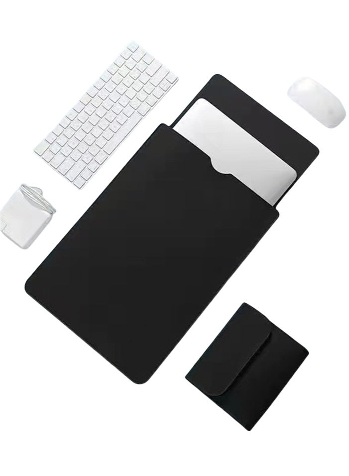 حقيبة كمبيوتر محمول مع لوحة ماوس، طبقة داخلية ناعمة وطبقة خارجية مغلفة بجلد البولي يوريثان، رفيعة للغاية وأنيقة، مناسبة لأجهزة الكمبيوتر المحمولة فائقة الرقة مثل MacBookAir MacBookPro (13.3 بوصة، أسود) - Image 2