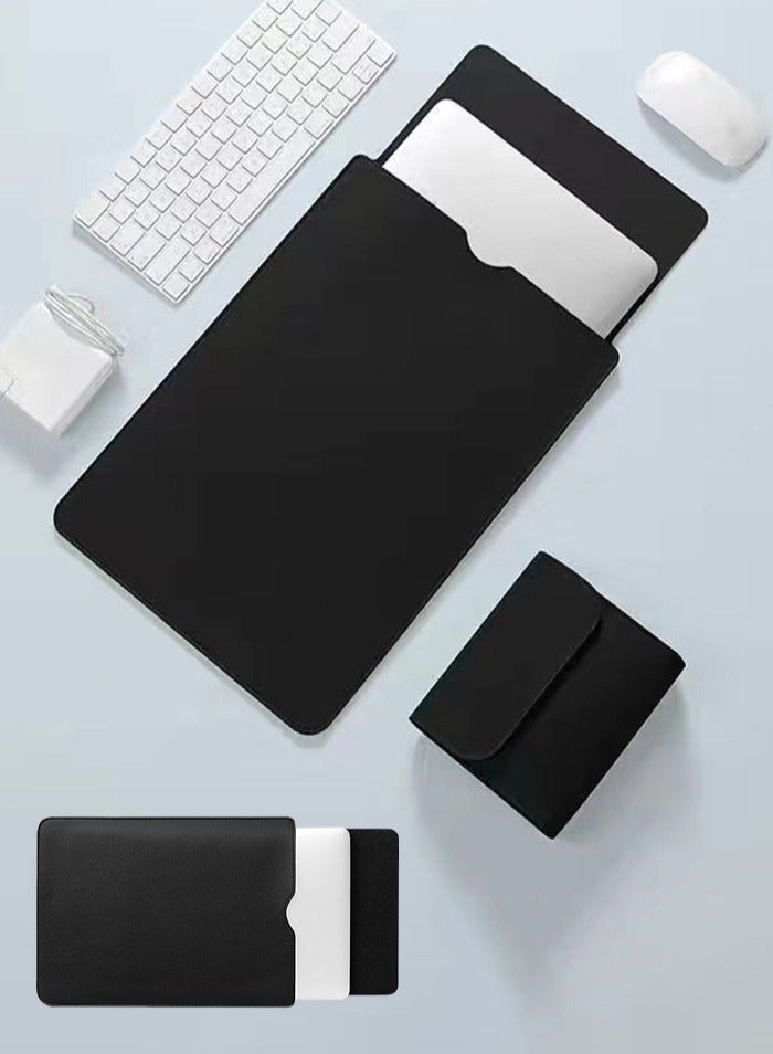 حقيبة كمبيوتر محمول مع لوحة ماوس، طبقة داخلية ناعمة وطبقة خارجية مغلفة بجلد البولي يوريثان، رفيعة للغاية وأنيقة، مناسبة لأجهزة الكمبيوتر المحمولة فائقة الرقة مثل MacBookAir MacBookPro (13.3 بوصة، أسود) - Image 1