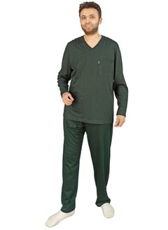Jet Men Summer Pajama Set Printed Top & Plain Bottom -Dark Green  - Image 1