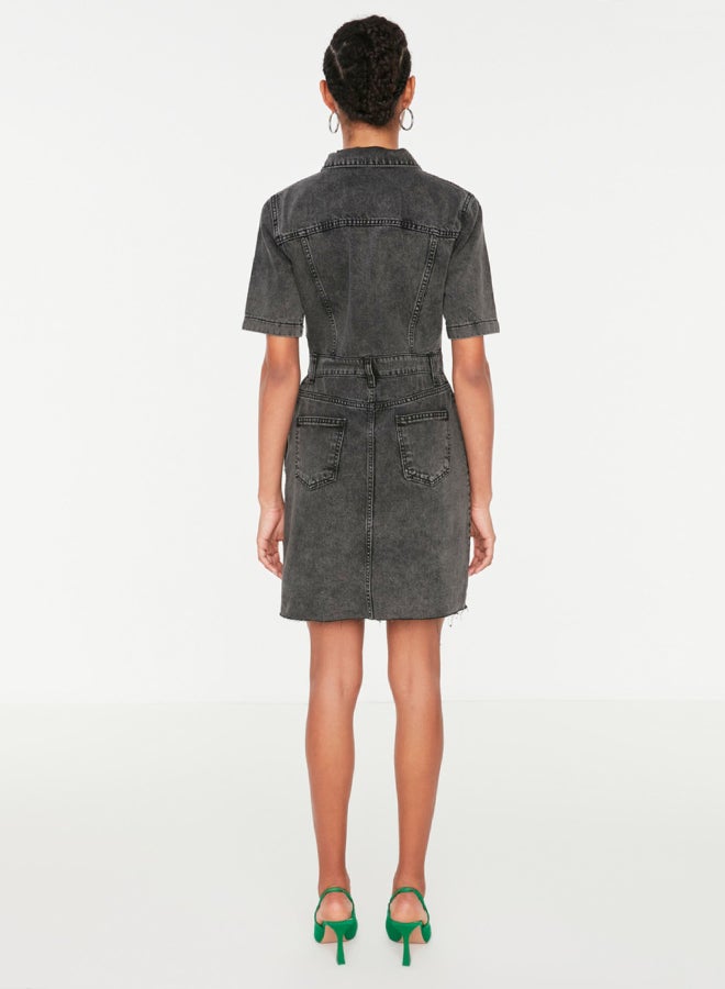 trendyol Anthracite Belt Detailed Zippered Denim Dress  - Image 2