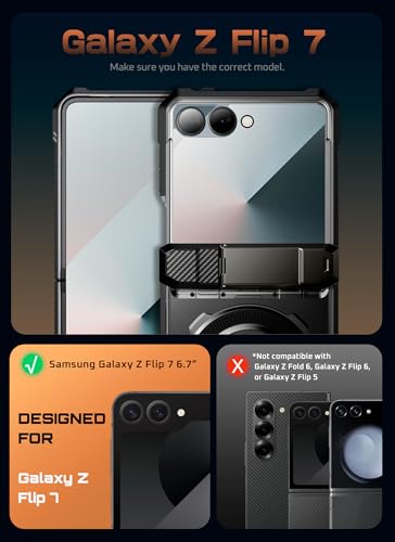 SUPCASE for Samsung Galaxy Z Flip 7 Case with Stand Front Screen Protector Unicorn Beetle Grip Support MagSafe Hinge Protection Full Body MilitaryGrade Translucent Back Phone Cover Black - Image 3